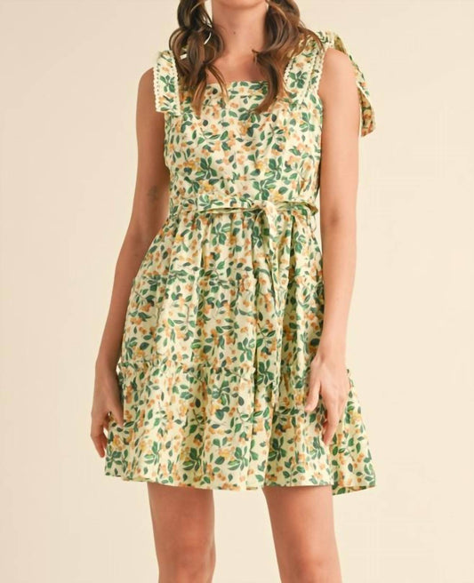 Merci - Cherries Crochet Lace Trim Tie Strap Tiered Mini Dress