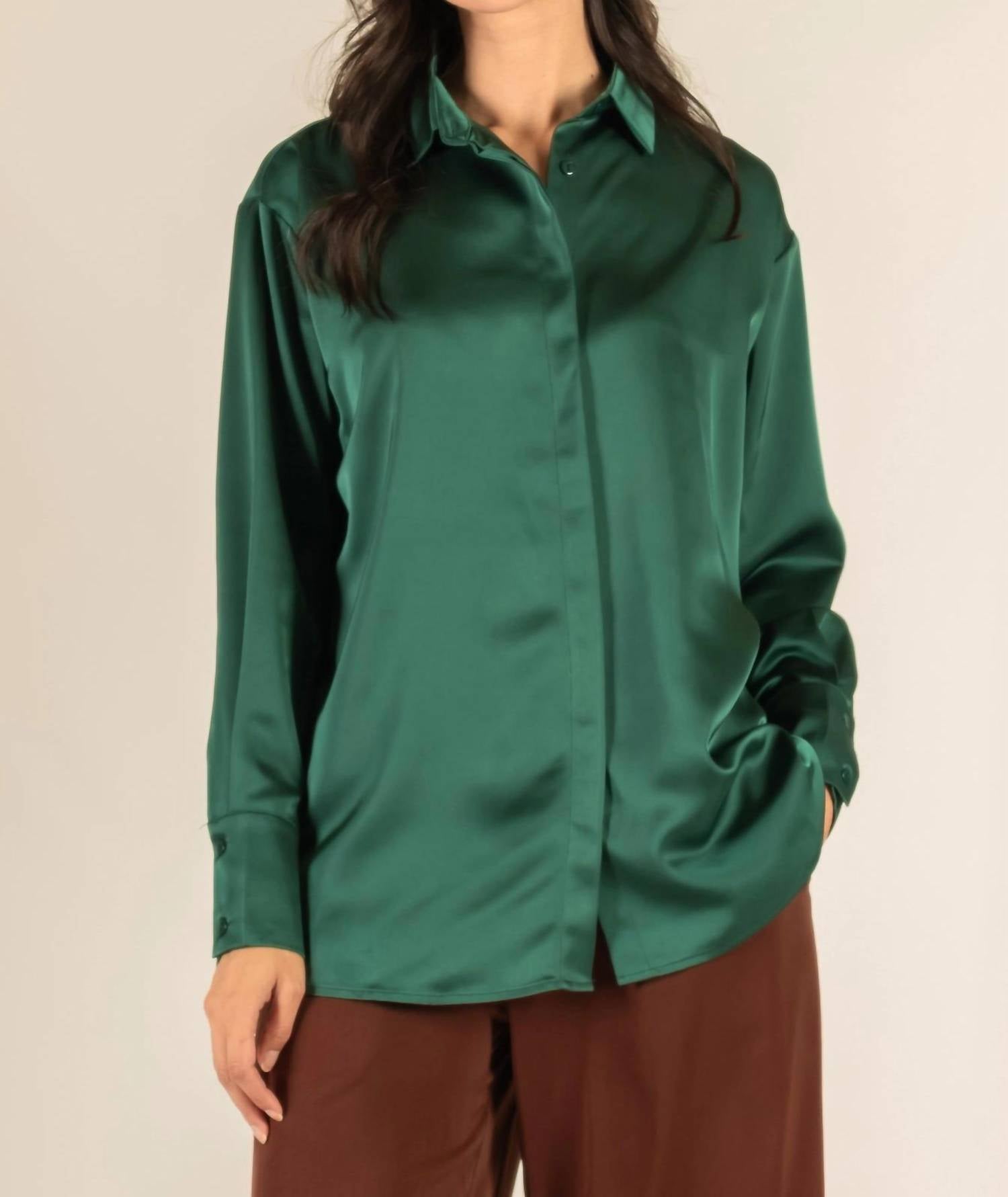 Before You - Satin Placket Cover Button Up Shirt