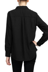 Magaschoni - Collar Neck Long Sleeves Front Button Detail Top