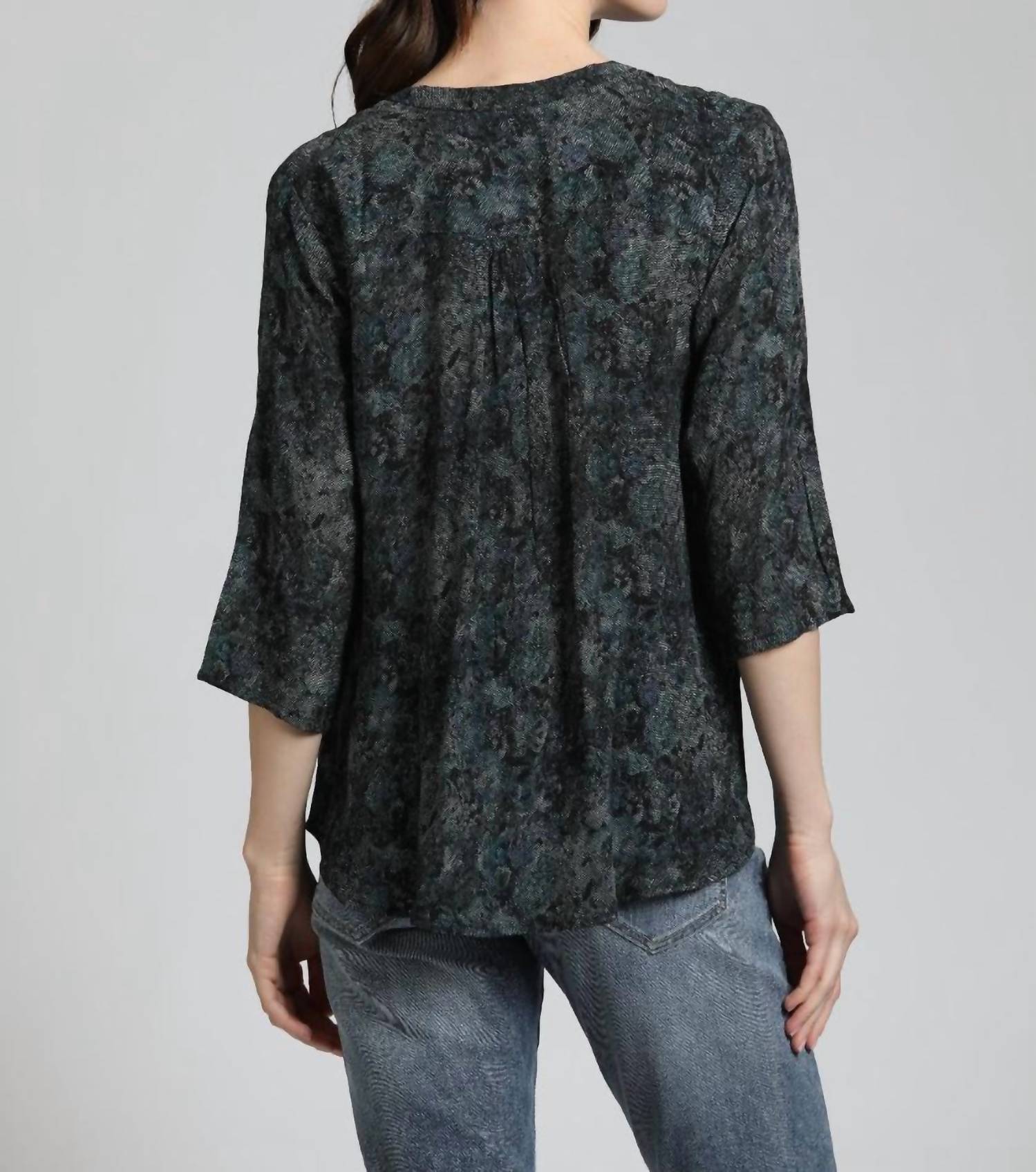 Apny - Lace Print V-neck W/ Tassel Blouse
