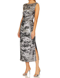 Brochu Walker Trey Draped Waist Dress in galaxy silver 2 - women's dress - detail view