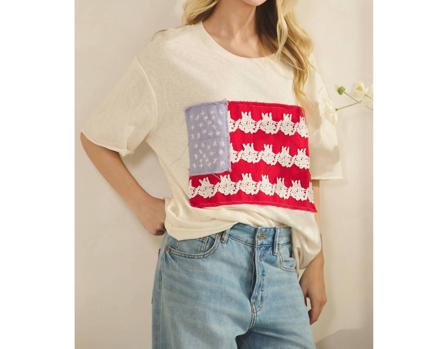 Sage+Fig - Lace-patched Americana Oversized Tee