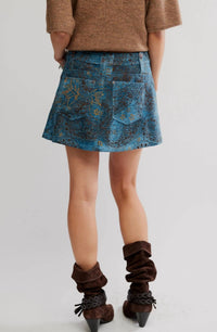 Free People Micah Mini Skirt in blue combo 1 - women's skirt - alternate view