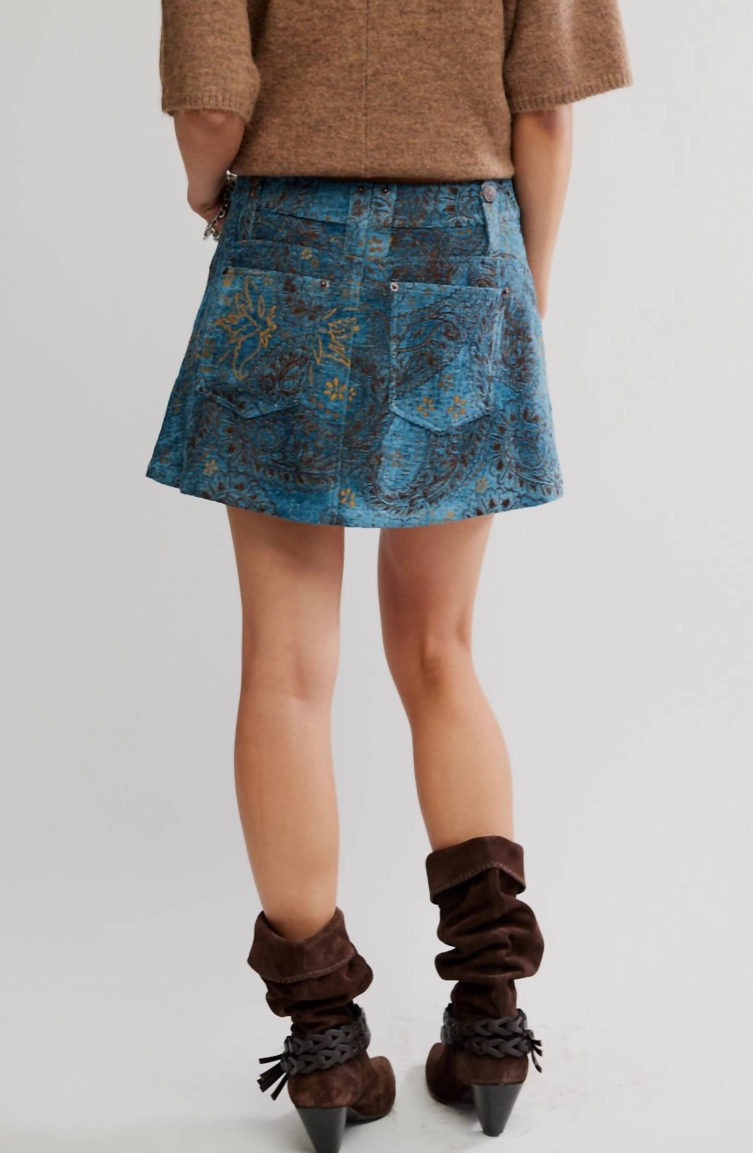 Free People Micah Mini Skirt in blue combo 1 - women's skirt - alternate view
