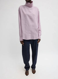 Tibi - Silk Tencel Striped Funnel Neck Shirt