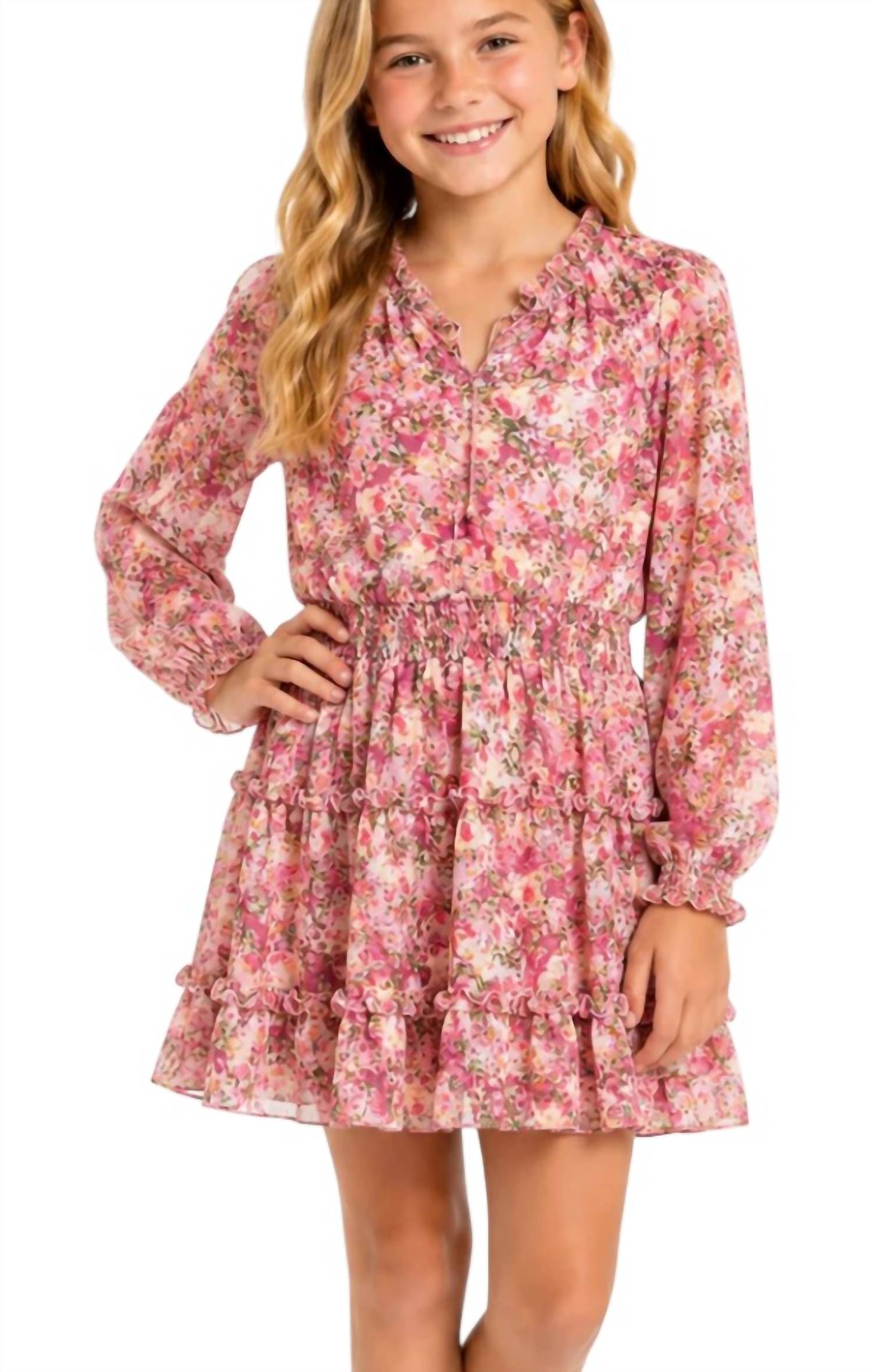 Flowers By Zoe - Tween Floral Long Sleeve Dress