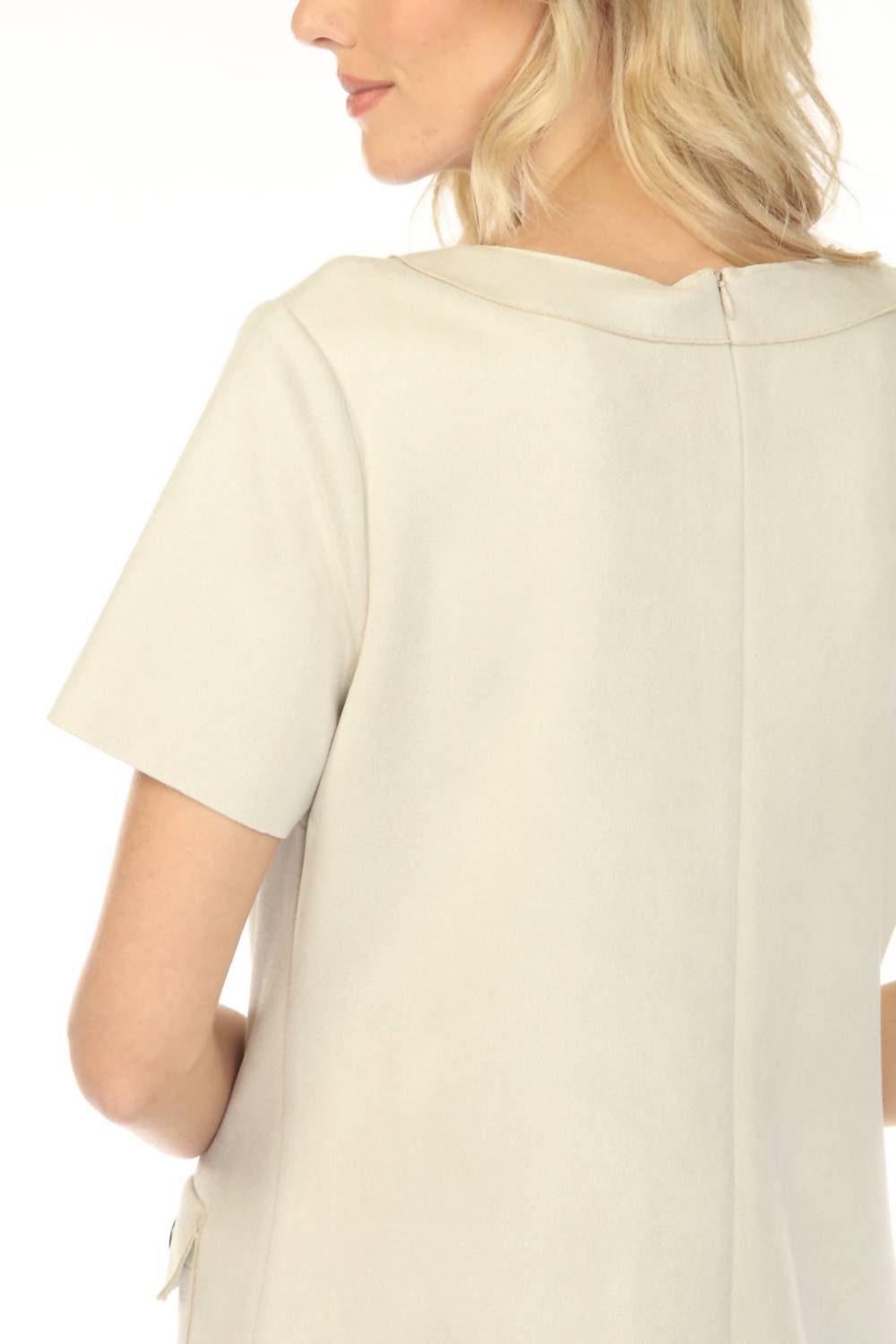 Joseph Ribkoff Scuba Suede Shift Mini Dress in moonstone - women's dress - view 4