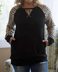 Shirley Stone - Leopard Raglan Pocket Top
