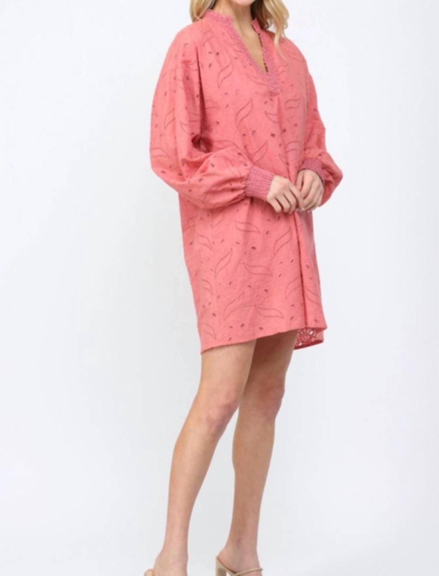 Fate by LFD Eyelet V-neck Mini Dress in dusty coral - women's dress - alternate view
