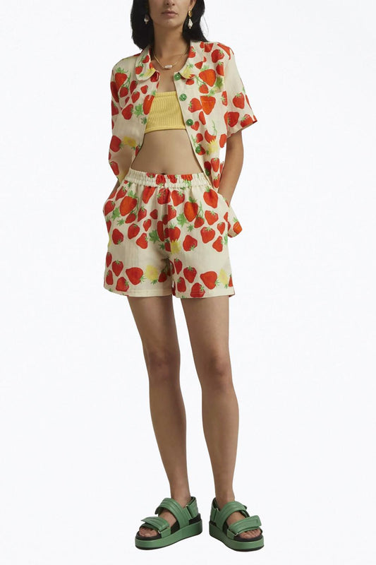 STRAWBERRY-PRINT LINEN-BLEND SHORTS