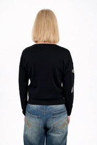 J. Society Glitter Heart Crew Sweater in black - women's sweater - detail view