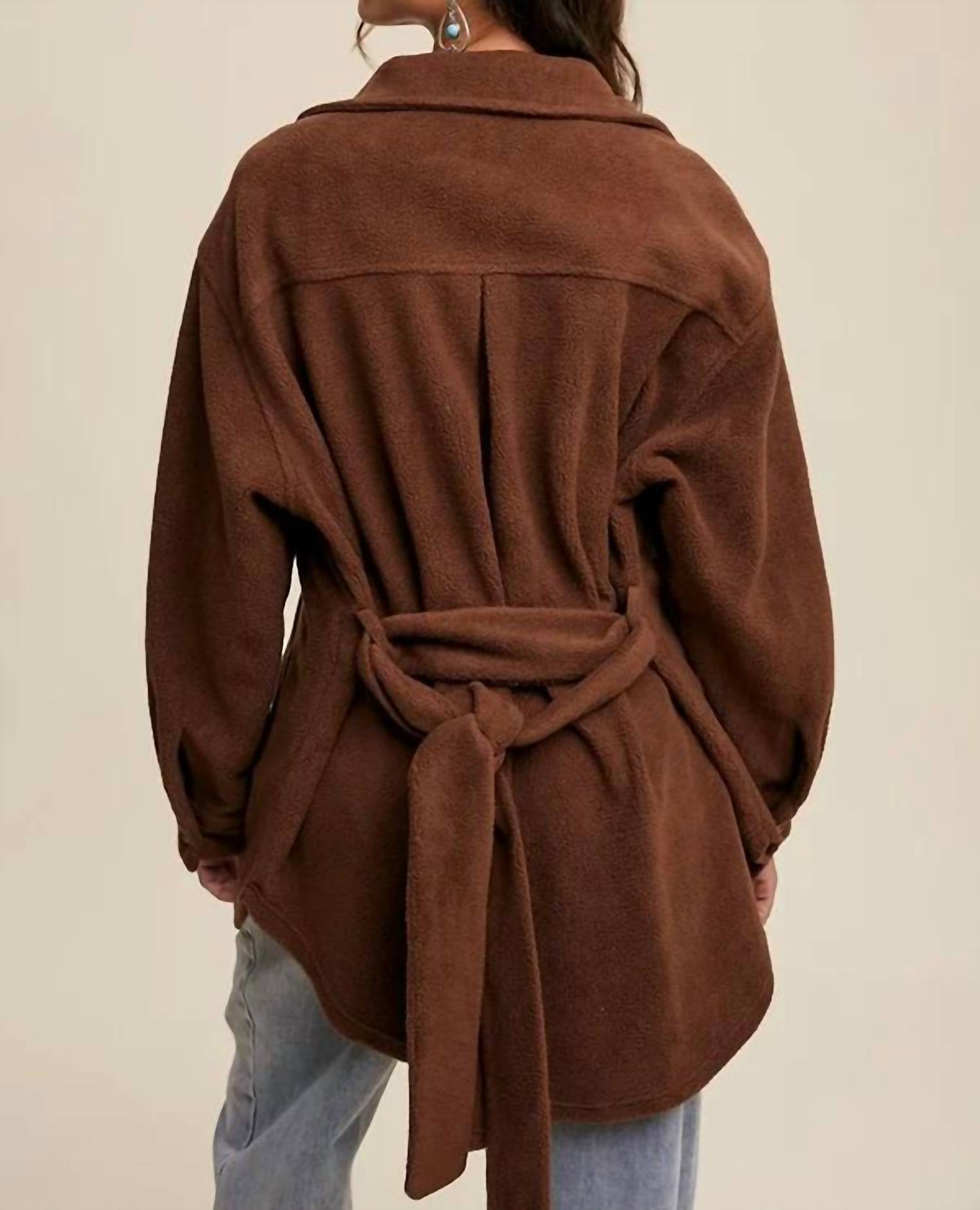 Listicle - Soft Teddy Shacket with Tie