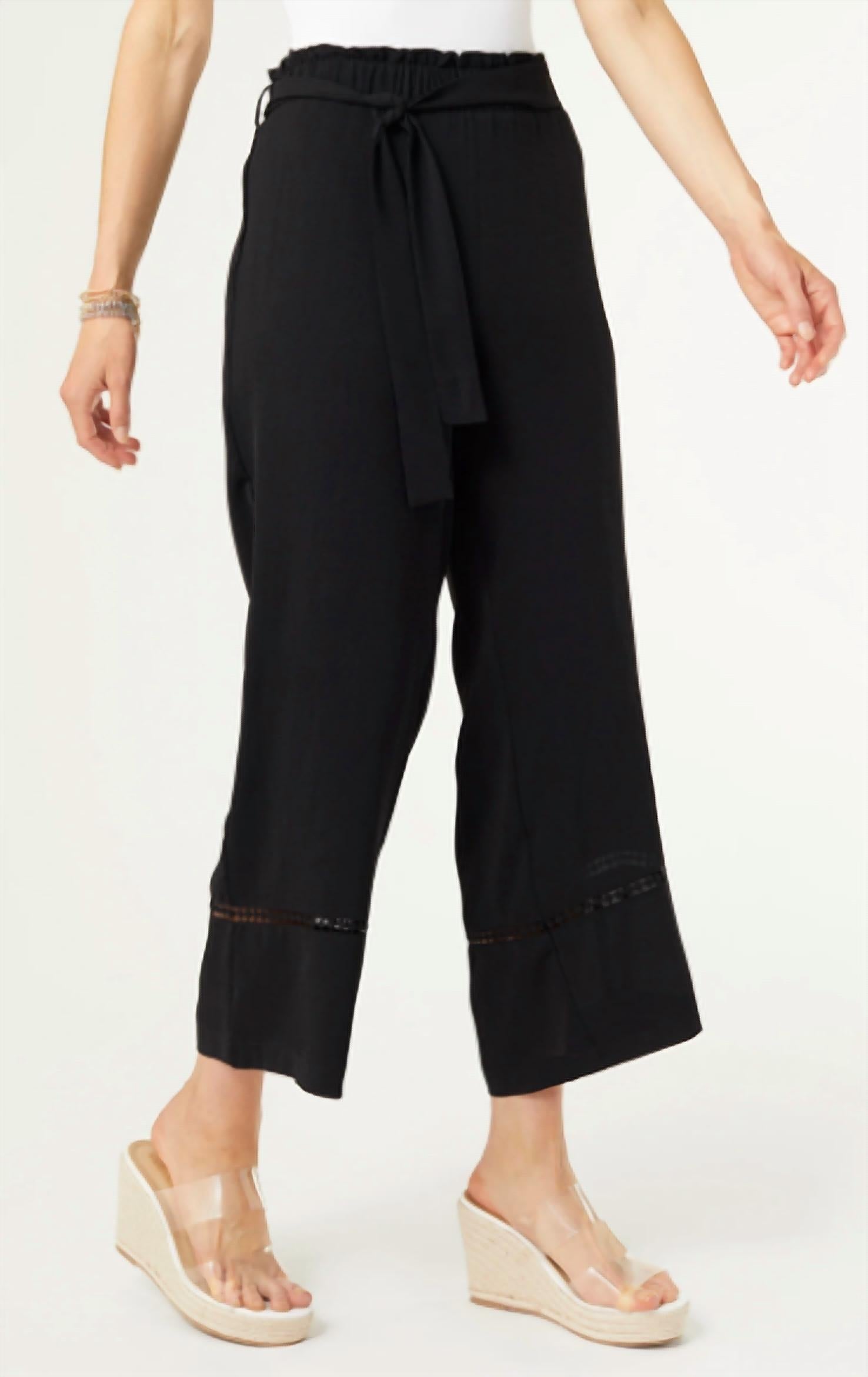 COCO + CARMEN Karsyn Wide Leg With Eyelet Detail Pants in black - women's pants