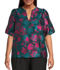 Sugarlips - Kaelani Jacquard Tavia Split Neck Top - Plus
