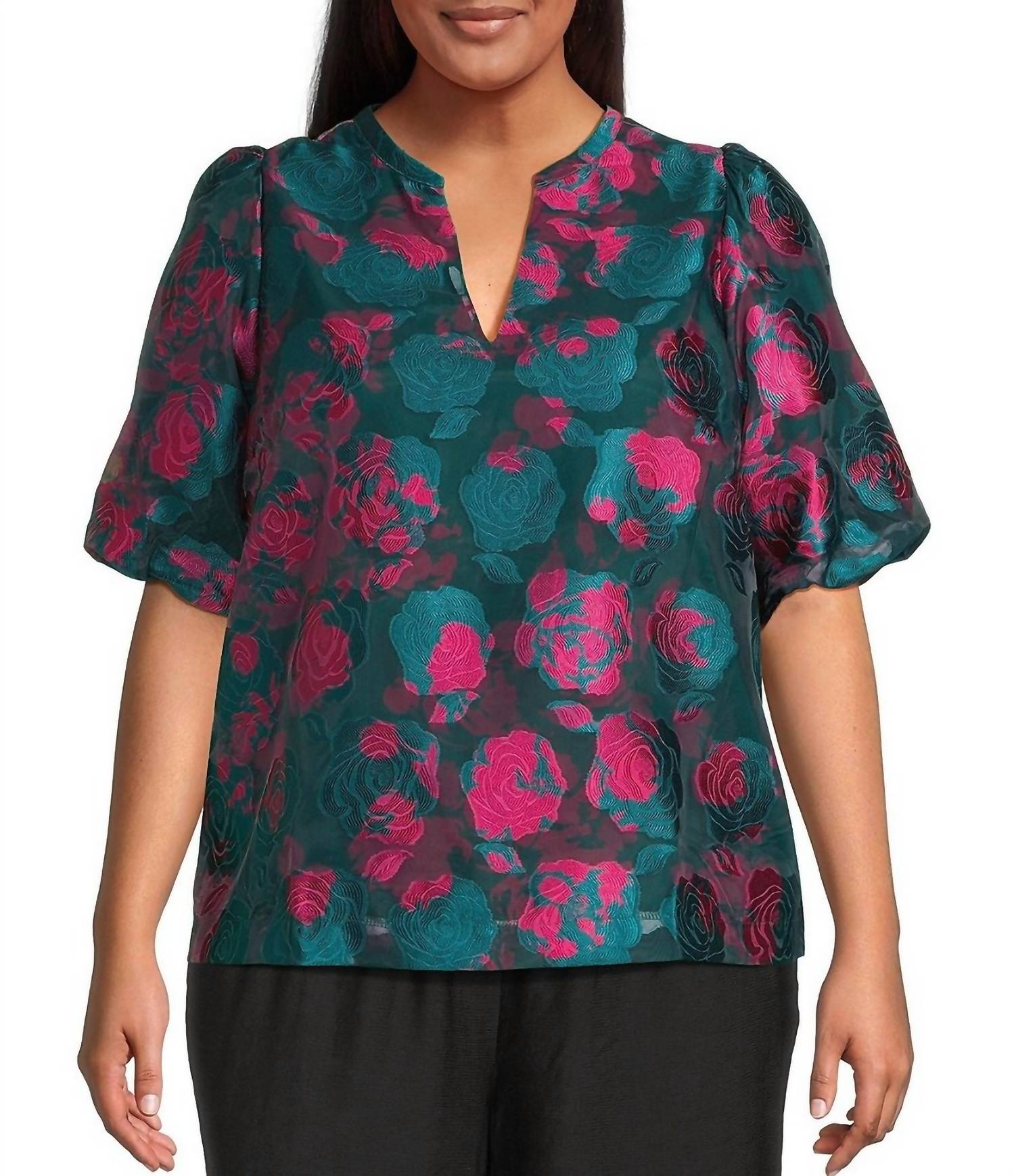 Sugarlips - Kaelani Jacquard Tavia Split Neck Top - Plus