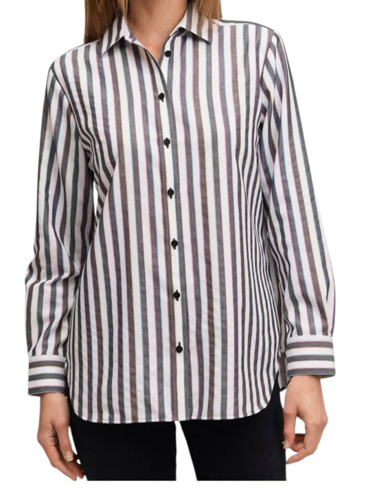 Foxcroft - Boyfriend No Iron Rainbow Lurex Stripe Shirt