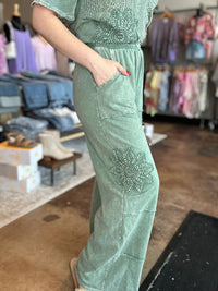 J. Her - Mineral Washed Doily Detail Wide Leg Pants