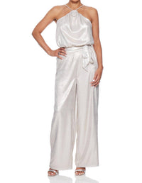GREYLIN Ellysa Metallic Wide Leg Pant in silver - women's pants
