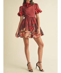 Eb Luxe - 3d Flower Print Mini Dress