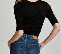 Another Love Francesca Side Ruching Top in black - women's long sleeve top - detail view
