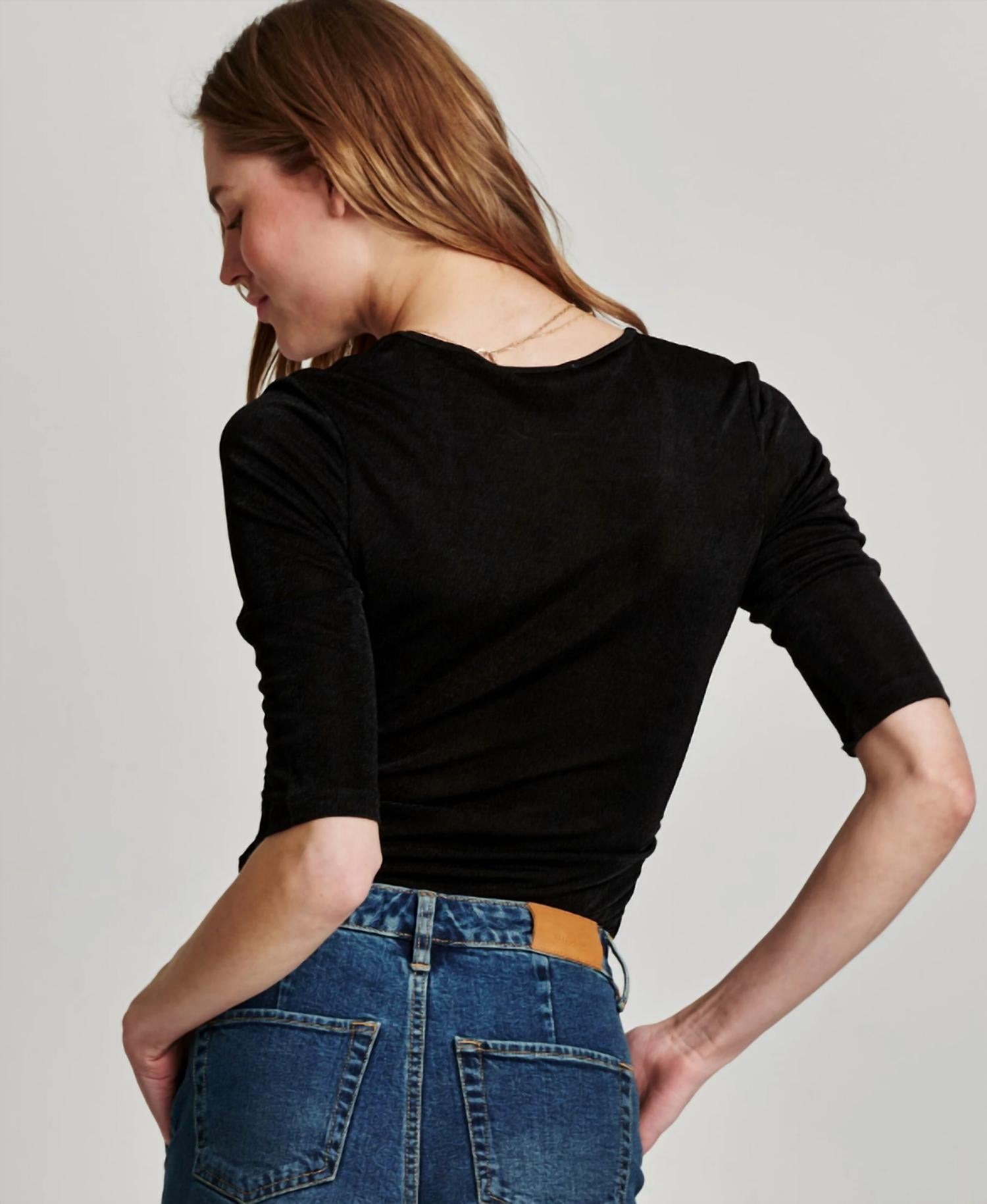 Another Love Francesca Side Ruching Top in black - women's long sleeve top - alternate view