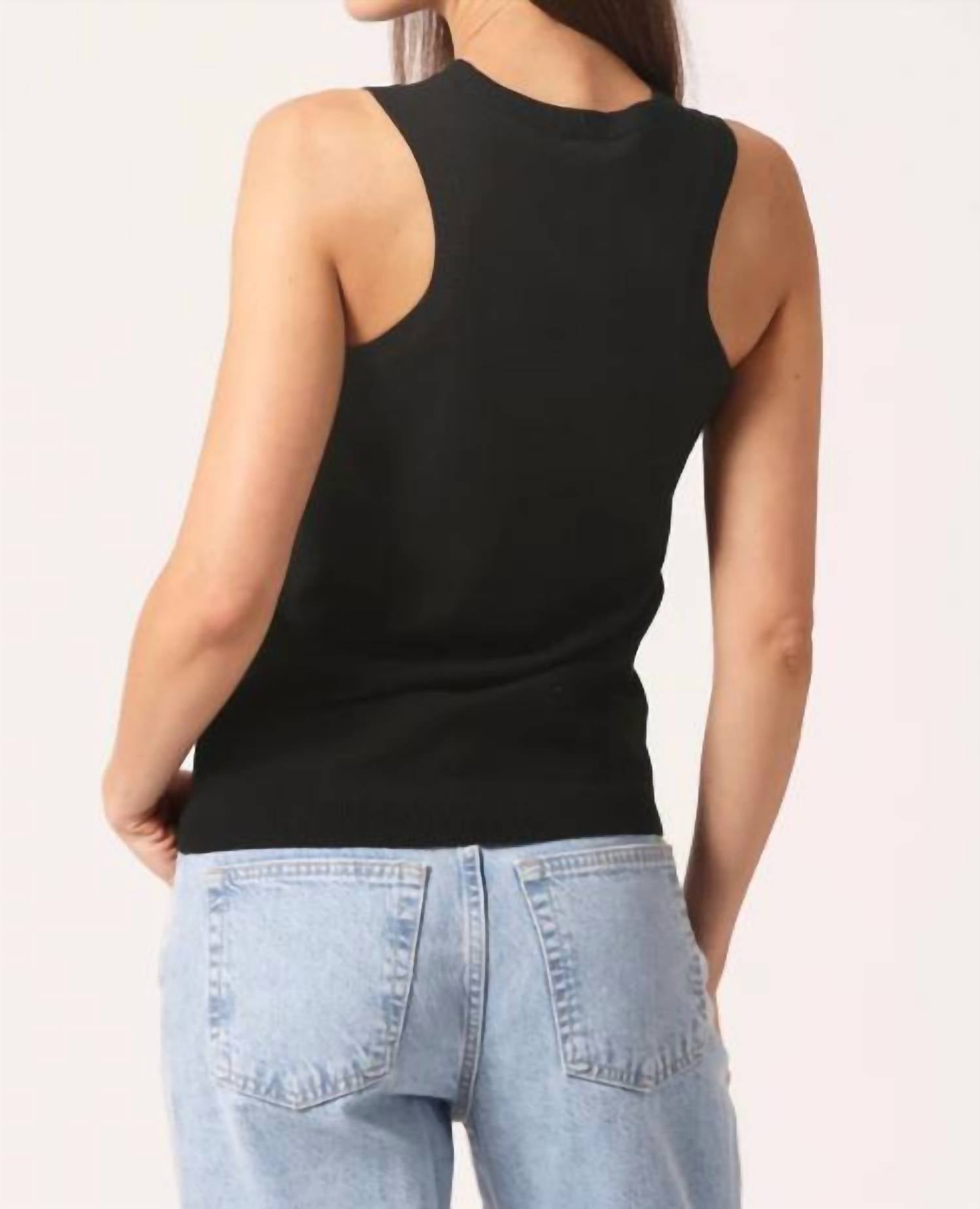 Minnie Rose Viscose Crew Tank in black - women's tank top - alternate view