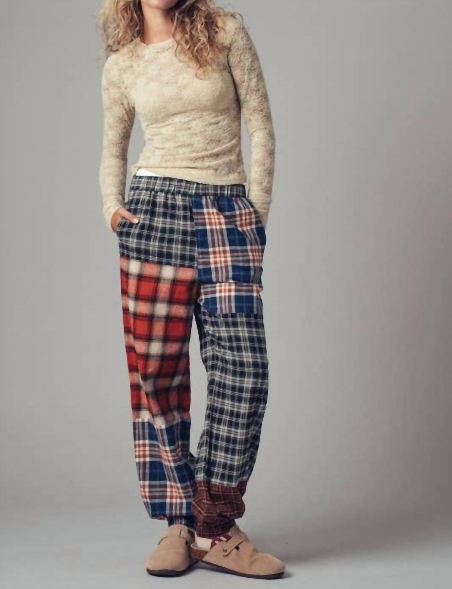 Urban Daizy - Mixed Plaid Patchwork Boho Jogger Pants