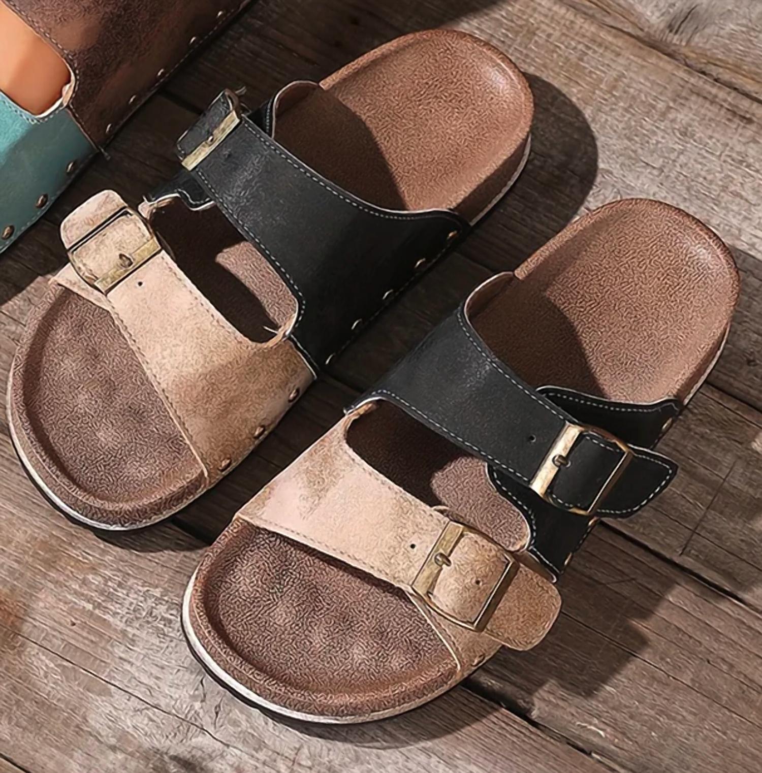 Little Daisy Closet - Women's Western Suede Rivet Slip-on Sandals