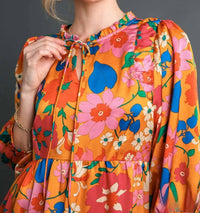 Umgee - Satin Floral Babydoll Dress