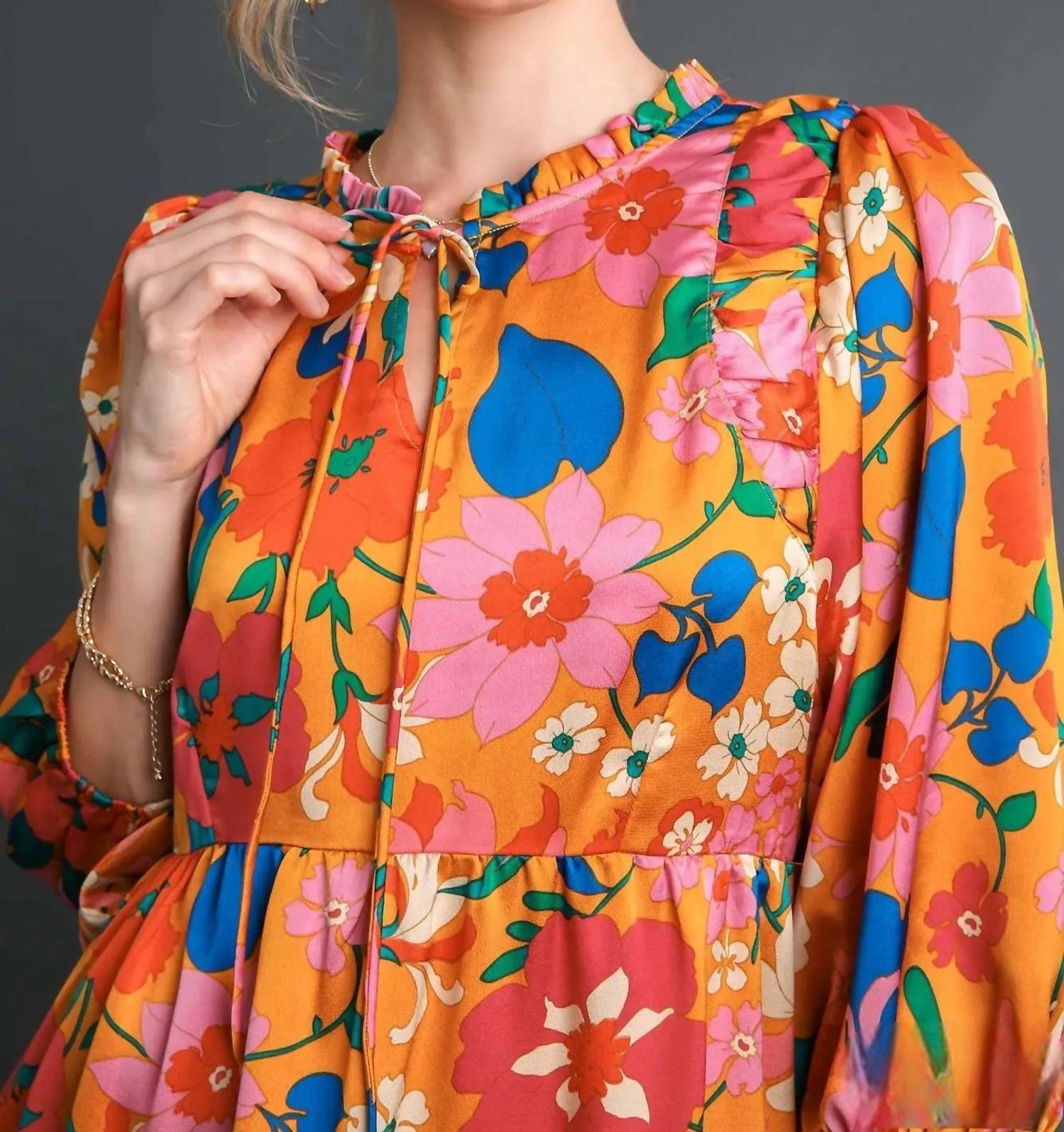 Umgee - Satin Floral Babydoll Dress
