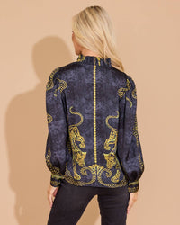 Alden Adair Phoebe Long Sleeve Top in pouncing panther 1 - women's blouse - alternate view