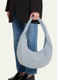 Retrofete - Elodie Embellished Denim Studded Large Shoulder Bag