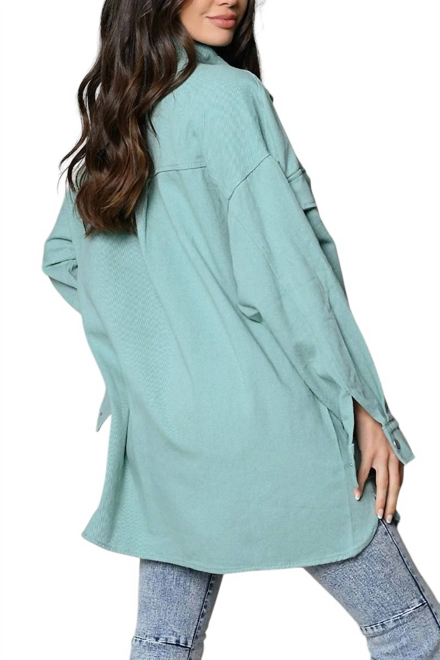 Peach Love - DENIM BUTTON UP SHACKET