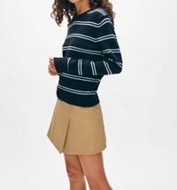 White + Warren - Fine Cotton Boucle Stripe Crewneck Sweatshirt