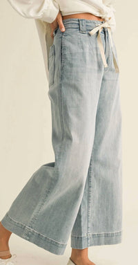 Miou Muse - Washed Denim Pants With Front Tie