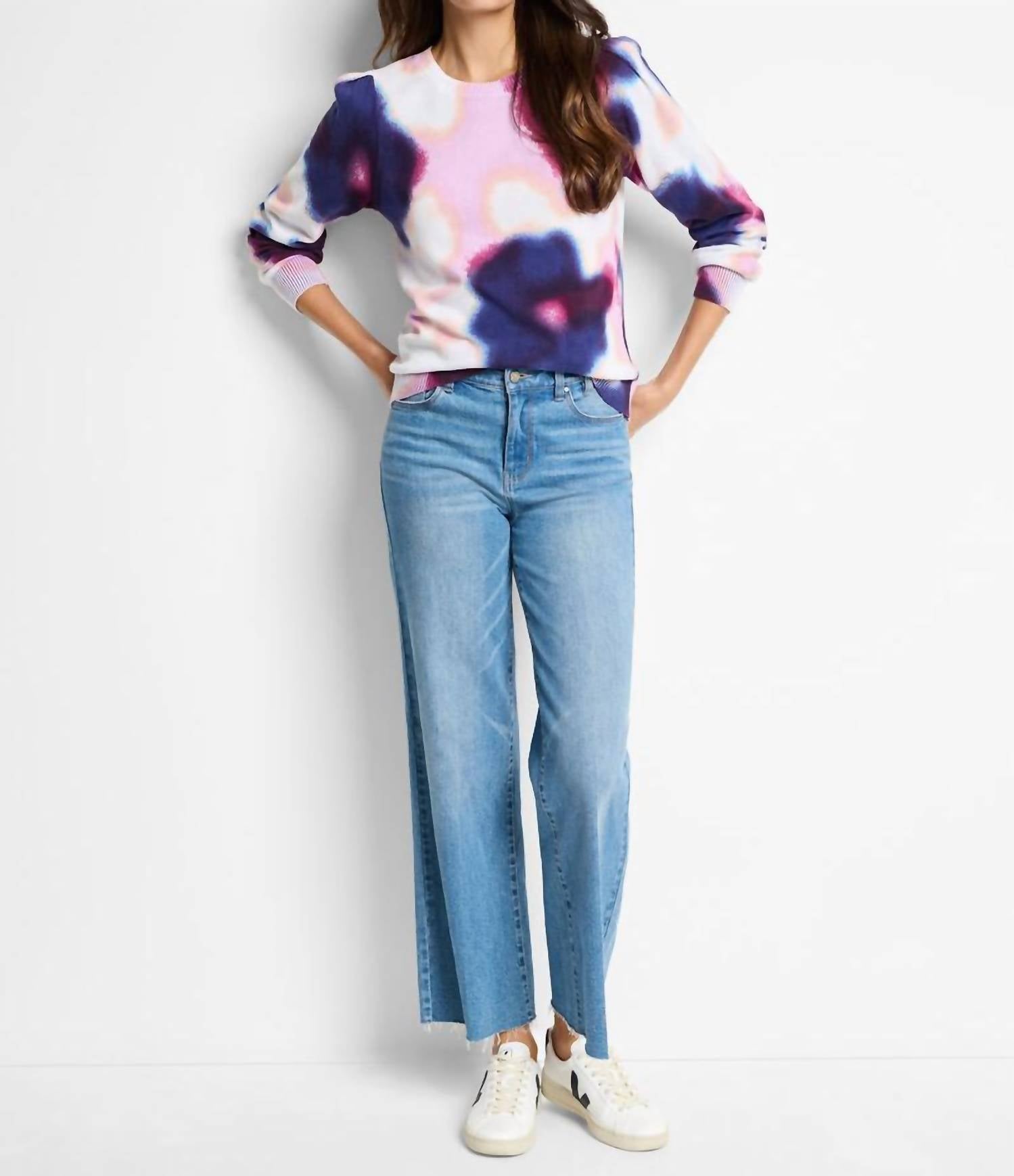 Nic + Zoe Blossom Blur Sweater in purple multi - women's sweater