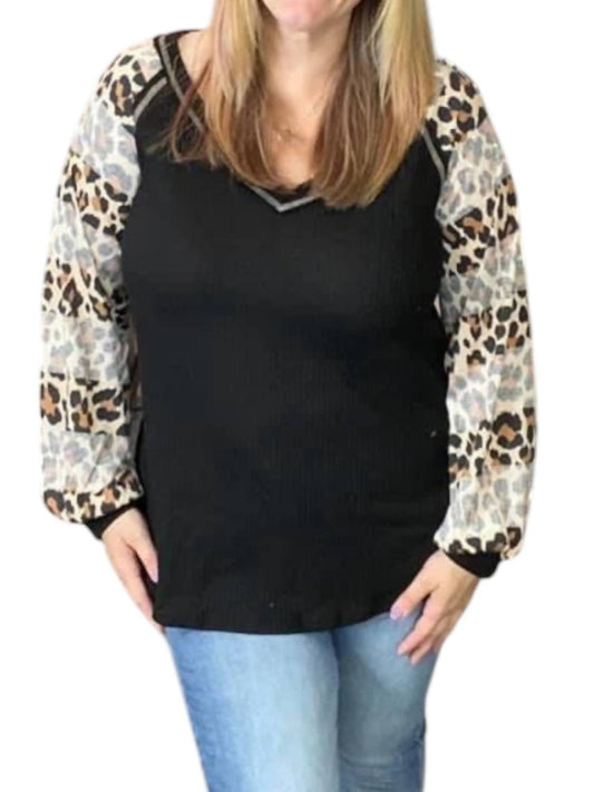 Honeyme - Leopard Puff Sleeve Top