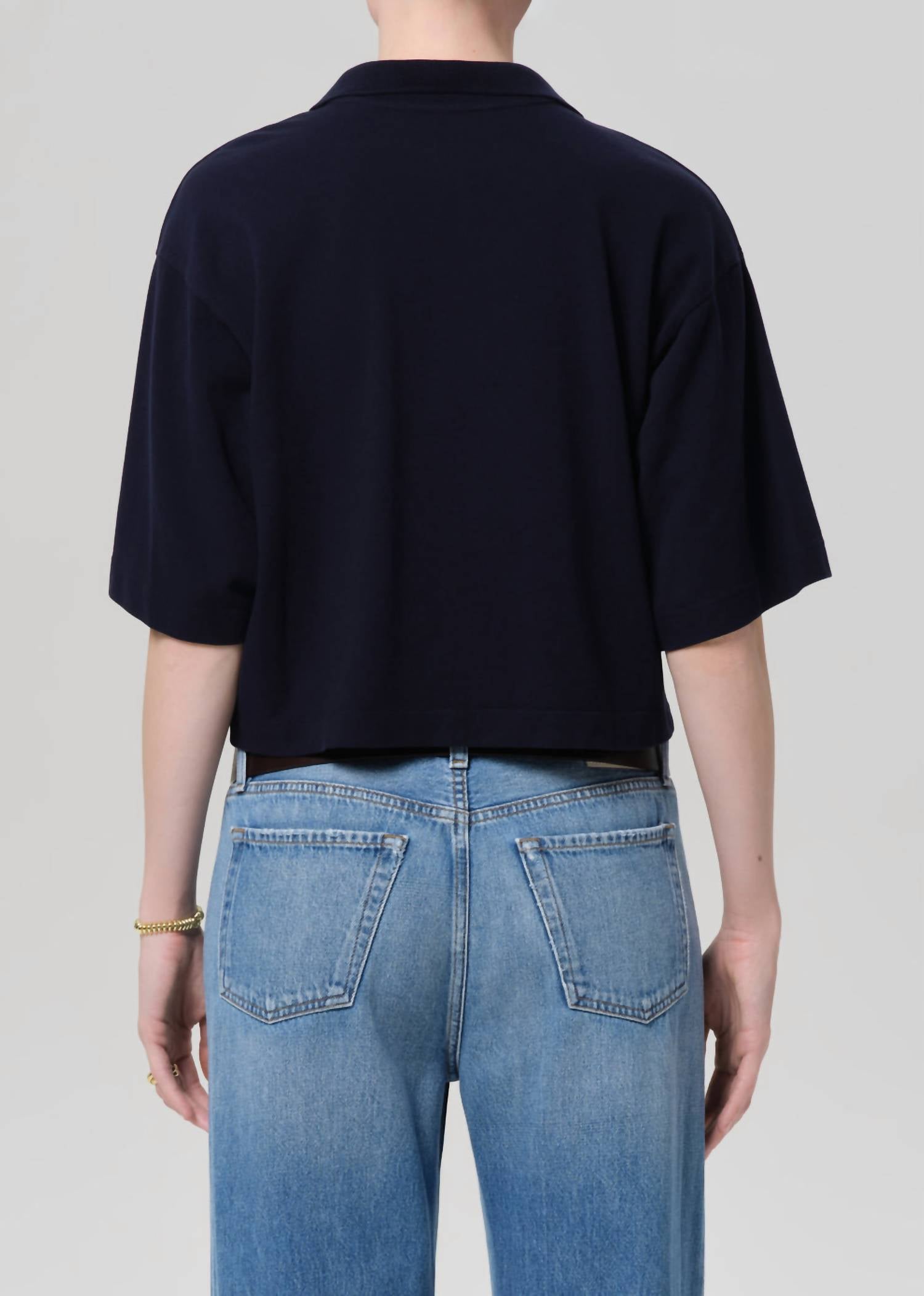 Citizens of Humanity Lowen Polo Shirt in true navy - women's t-shirt - alternate view