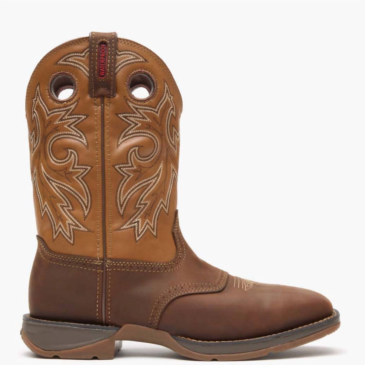 Durango Boots Men’s Steel Toe Waterproof Western Boot in burnt yellow brown - men's boots