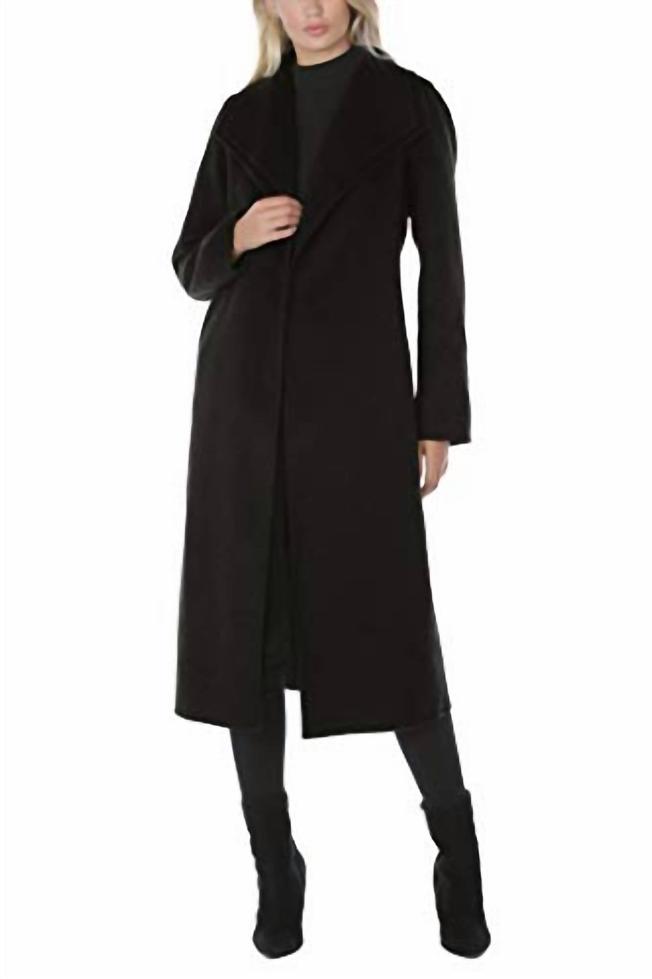 Women's Double Layered Collar Belted Wool Long Coat