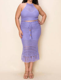 THE SANG You In Tulum Crochet Fringe Set - Plus in tulum crochet fringe set plus in lilac - women's skirt