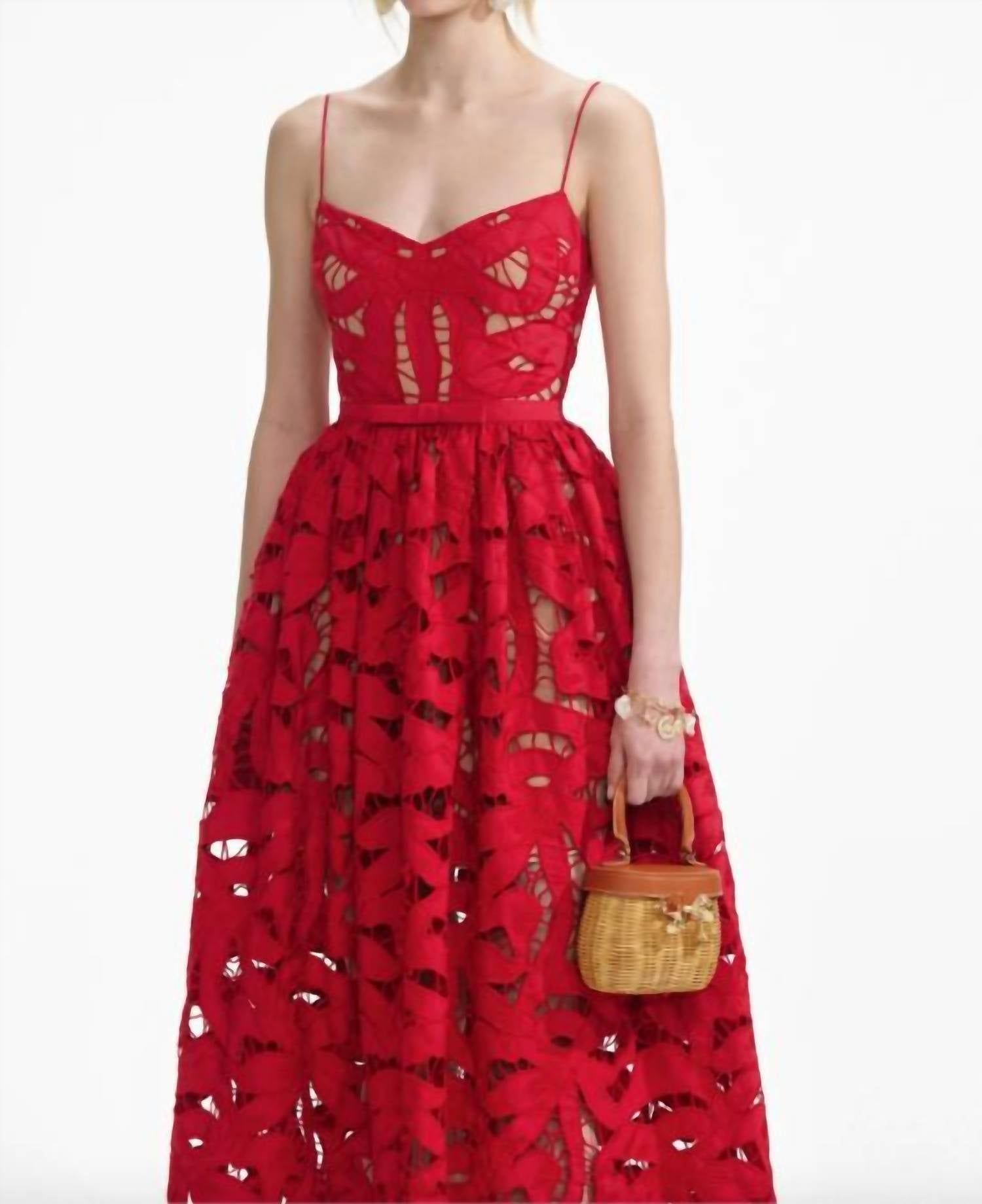 self-portrait Bow Embroidered Midi Dress - women's dress