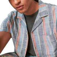 Striped Short Sleeve Camp Collar