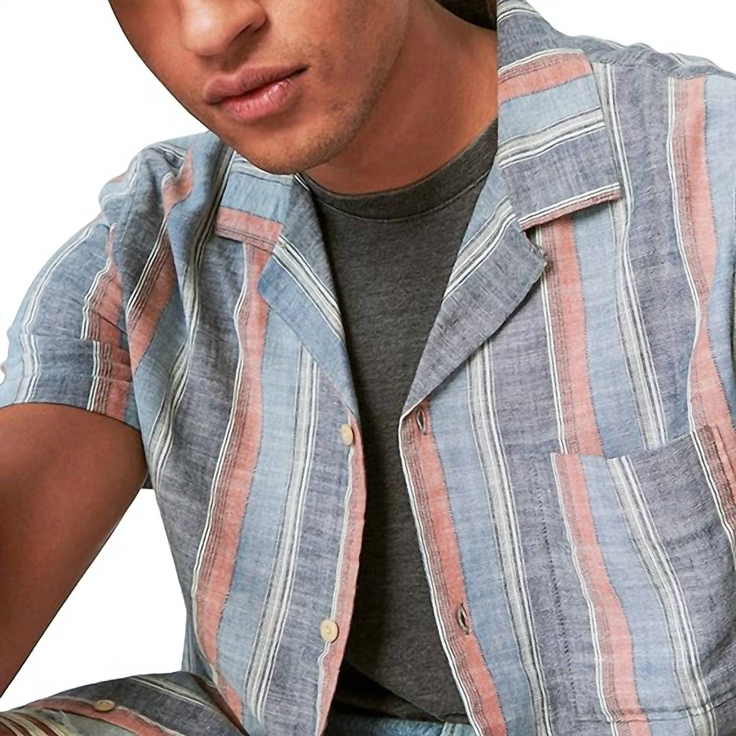 Striped Short Sleeve Camp Collar