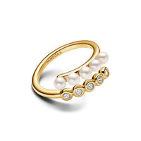 Pandora - Women's Treated Freshwater Cultured Pearl And Stones Open Ring