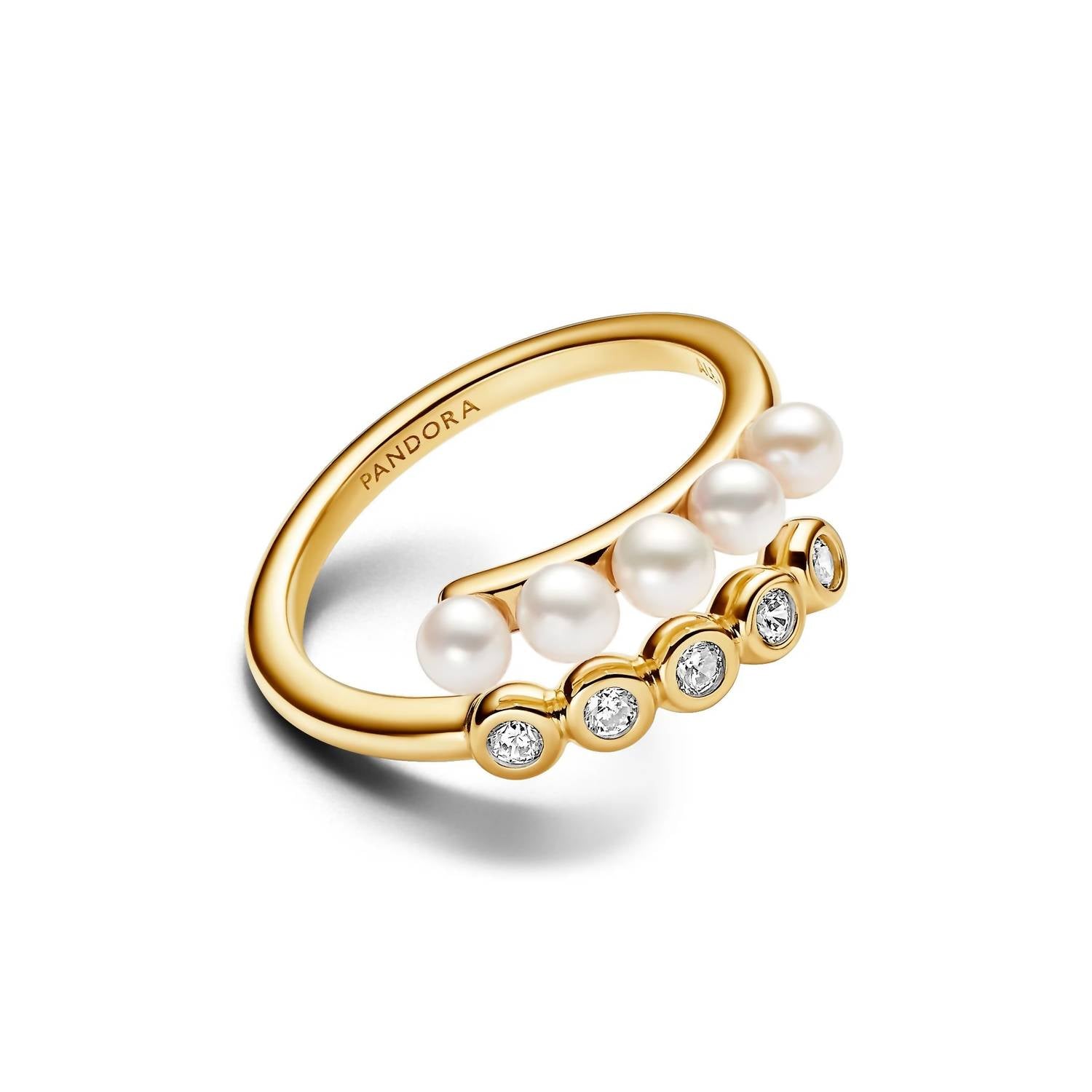 Pandora - Women's Treated Freshwater Cultured Pearl And Stones Open Ring