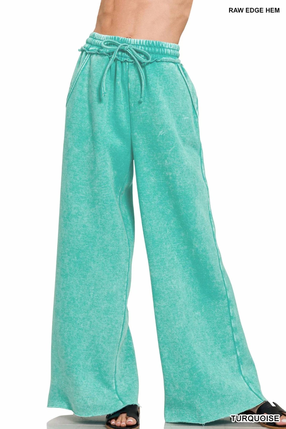 Zenana - Women's Acid Wash Fleece Palazzo Sweatpants