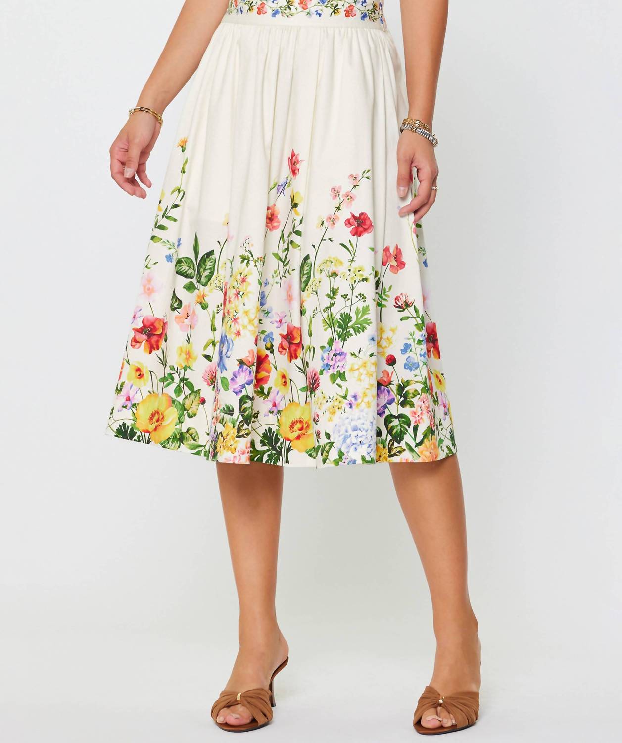 Current Air - Floral Printed A-line Midi Skirt