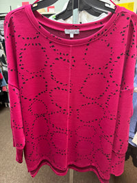 habitat Circle Knit Boxy Crew Top in merlot - women's long sleeve top - alternate view