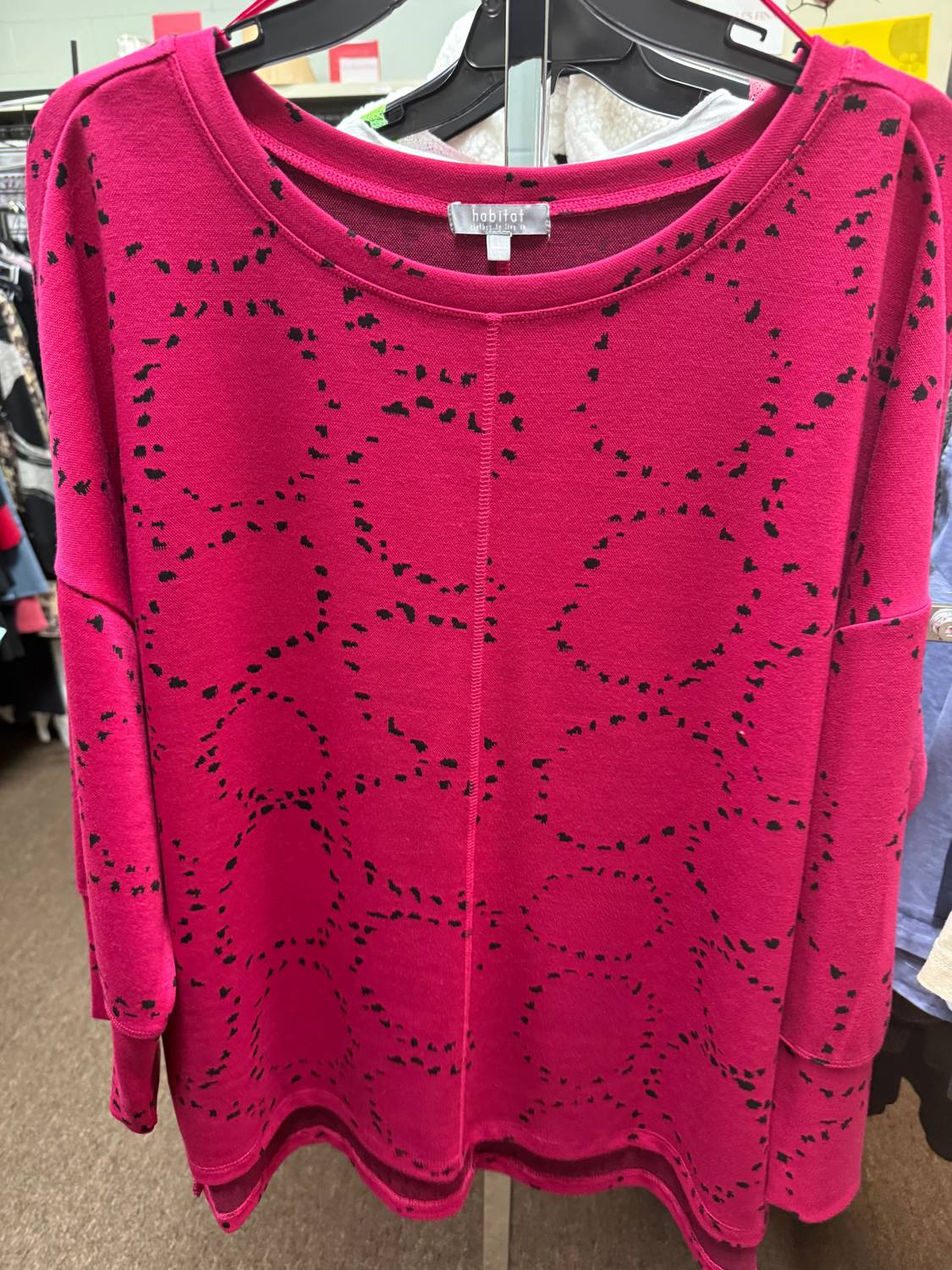 habitat Circle Knit Boxy Crew Top in merlot - women's long sleeve top - alternate view